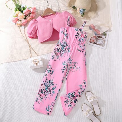 Pink flowered jumpsuit with jacket